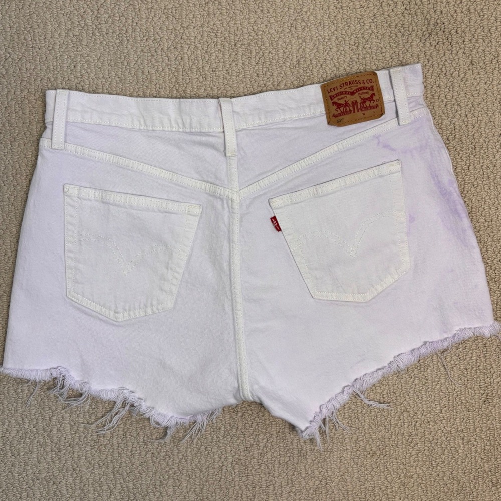 Levis 501 Original High Rise Cut Off Shorts White Purple Tie Dye W34 / Sz 16 - Picture 4 of 16